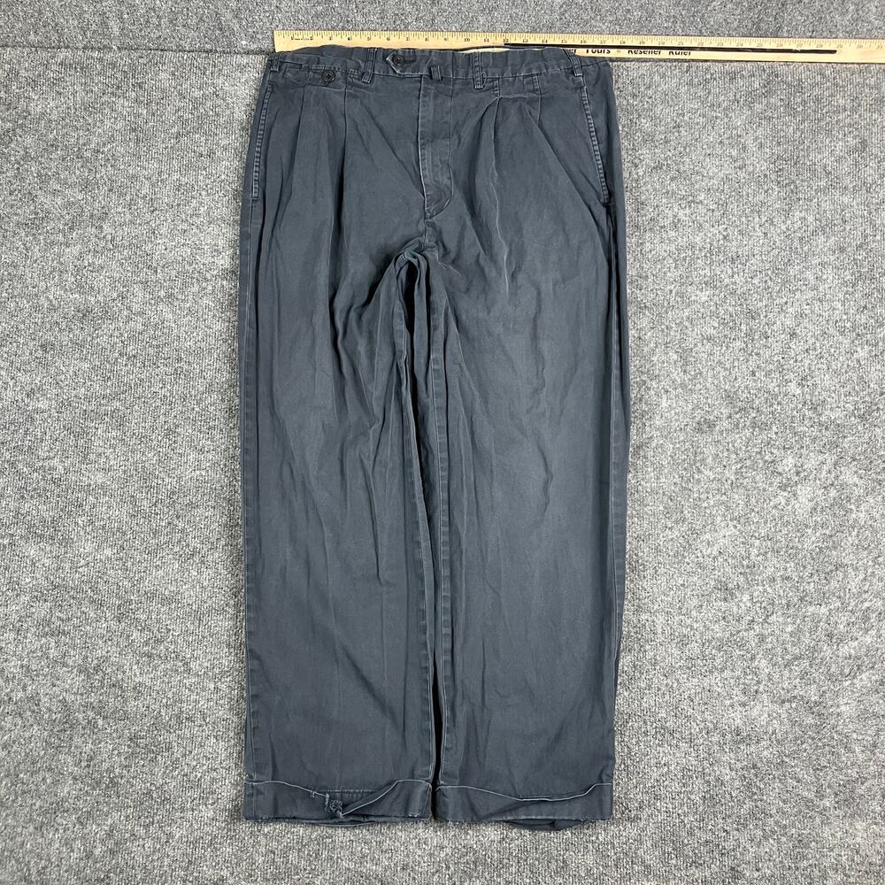 Faconnable Pants Mens Size 35 Black Pleated Front Casual 100% Cotton Relaxed